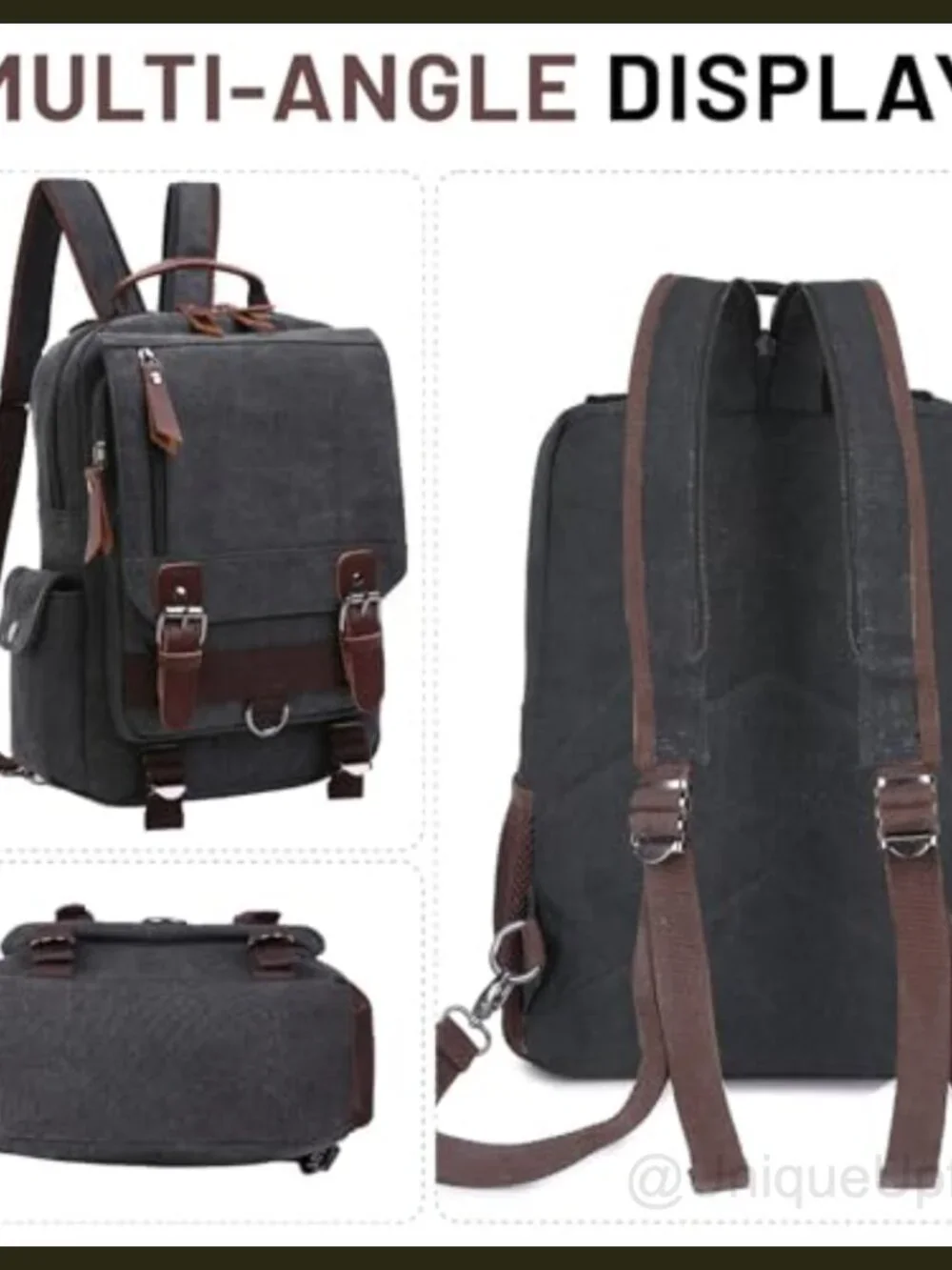 Canvas Crossbody Messenger Sling Backpack Faux Leather Trim Travel Bag